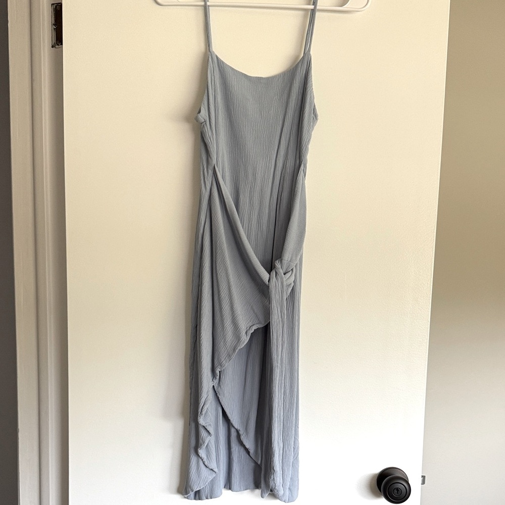 Lulus Stay Sunny Light Blue Faux Wrap Midi Dress